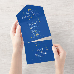 Invitation Tout En Un Mariage de script d'astrologie de la lune d'or de