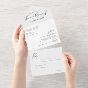 Invitation Tout En Un Mariage de script de calligraphie minimaliste mode