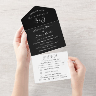 Invitation Tout En Un Mariage de script de calligraphie noir simple Mono