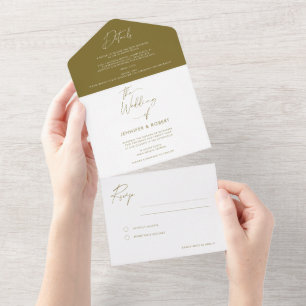 Invitation Tout En Un Mariage de script de calligraphie verte d'olive mo