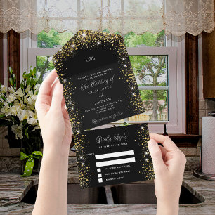 Invitation Tout En Un Mariage de script de parties scintillant en or noi
