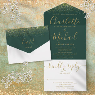 Invitation Tout En Un Mariage De Script Emerald Green Et Gold Parties sc