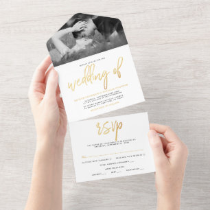 Invitation Tout En Un Mariage de script Gold Foil