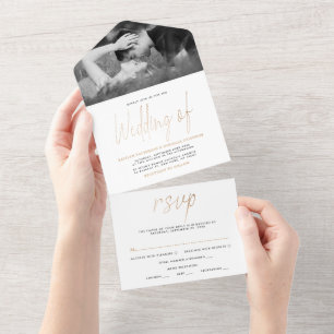 Invitation Tout En Un Mariage de script Gold Foil