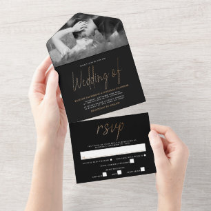 Invitation Tout En Un Mariage de script Gold Foil