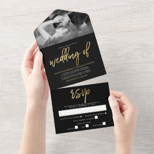Invitation Tout En Un Mariage de script Gold Foil