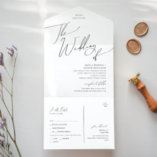 Invitation Tout En Un Mariage de script minimal Whimsical de sceau et d'
