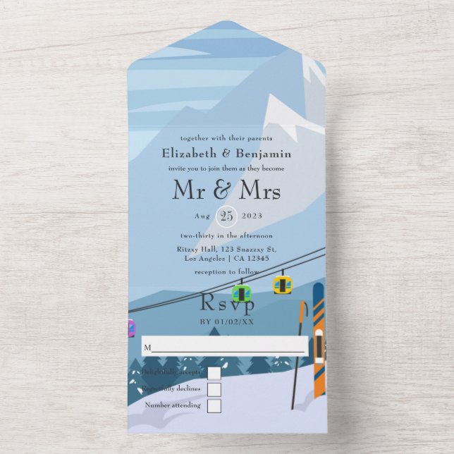 Invitation Tout En Un Mariage de station de ski (À l'intérieur)