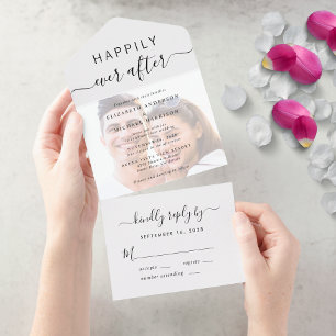 Invitation Tout En Un Mariage de superposition photo de script chic