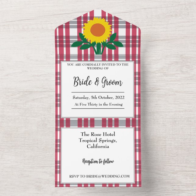 Invitation Tout En Un Mariage de tarte blanc gris rouge (À l'intérieur)