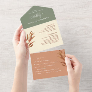 Invitation Tout En Un Mariage de tonalité terrestre moderne avec RSVP pe