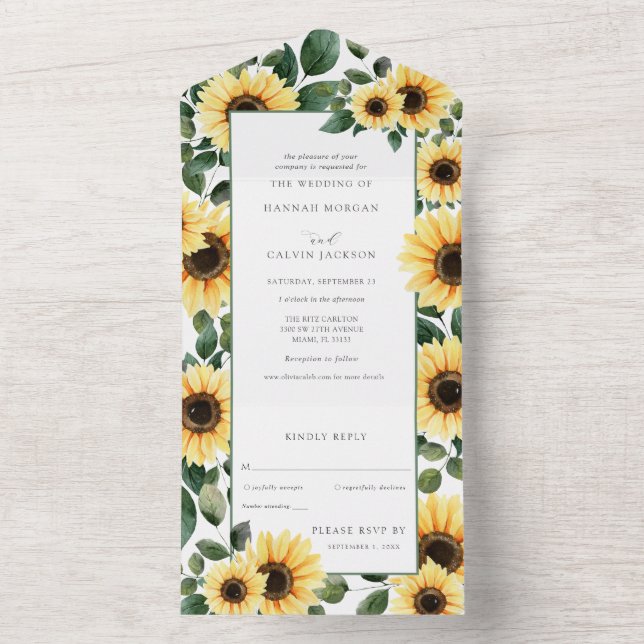 Invitation Tout En Un Mariage de tournesol d'automne tout en une invitat (À l'intérieur)