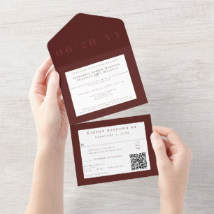 Invitation Tout En Un Mariage de type gras minimaliste rouge