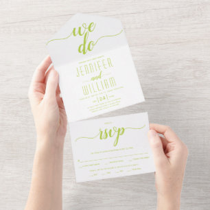 Invitation Tout En Un mariage de typographie de script vert citron