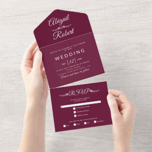 Invitation Tout En Un Mariage de typographie moderne bordeaux et blanc
