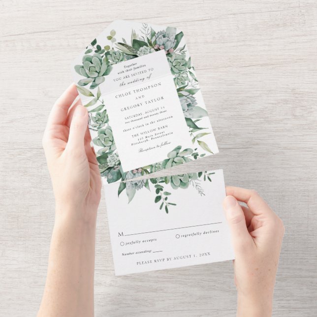 Invitation Tout En Un Mariage de verdure succulent et eucalyptus (Déchirure)
