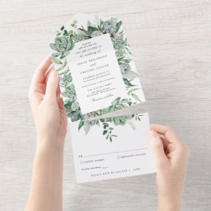 Invitation Tout En Un Mariage de verdure succulent et eucalyptus