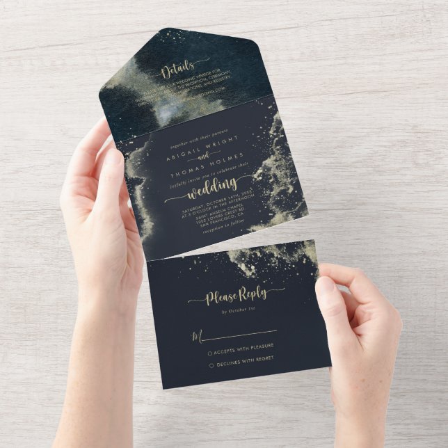 Invitation Tout En Un Mariage d'éclaboussure or Aquarelle (Déchirure)