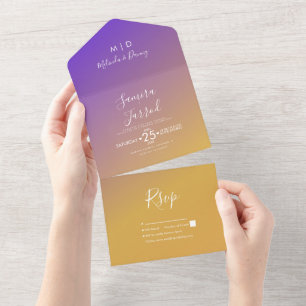 Invitation Tout En Un Mariage dégradé violet jaune 