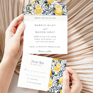 Invitation Tout En Un Mariage d'élégance Citrus avec RSVP anti-déchirure
