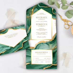 Invitation Tout En Un Mariage d'encre liquide Abstraite Emerald Green Go