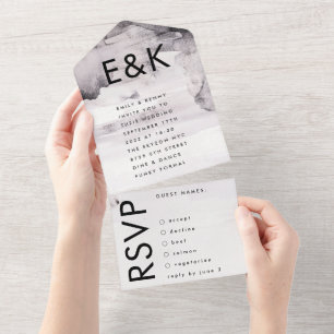 Invitation Tout En Un Mariage d'encre neutre pour le genre ultra moderne