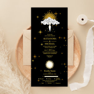 Invitation Tout En Un Mariage des étoiles célestes mystiques d'or noir