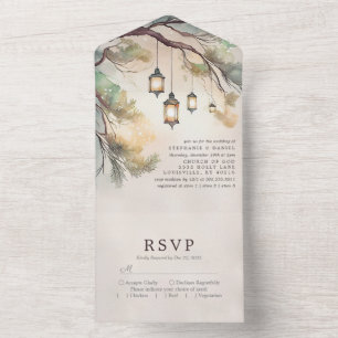 Invitation Tout En Un Mariage des feux de lanterne botanique de l'arbre 