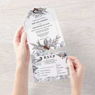 Invitation Tout En Un Mariage des oiseaux de forêt brune grise et touffu