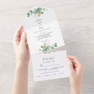 Invitation Tout En Un Mariage d'été Eucalyptus de verdure rustique.