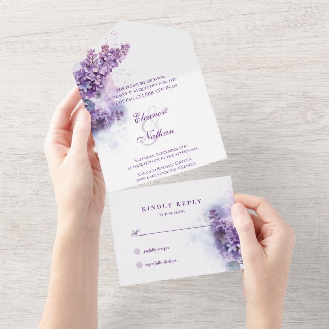 Invitation Tout En Un Mariage d'été Lilac Whisper Spring (Déchirure)