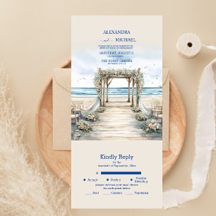 Invitation Tout En Un Mariage d'été romantique à l'aquarelle sur l'océan