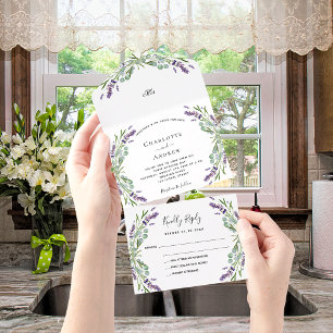 Invitation Tout En Un Mariage d'eucalyptus floral lavande