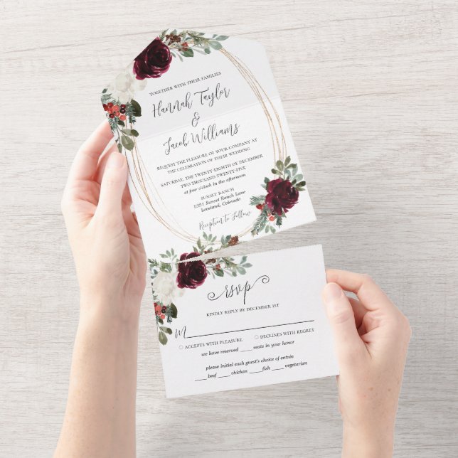 Invitation Tout En Un Mariage d'hiver de Noël élégant (Déchirure)