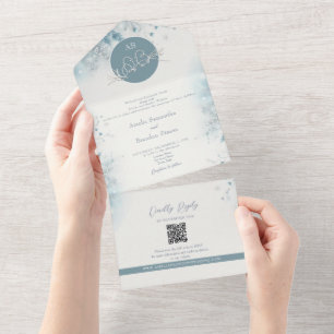 Invitation Tout En Un Mariage d'hiver Dusty Blue unique