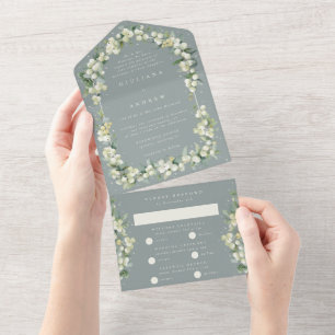 Invitation Tout En Un Mariage d'hiver formel avec Symphorine et Eucalypt