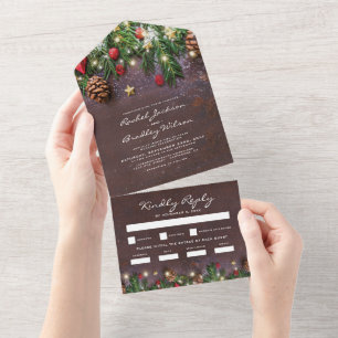 Invitation Tout En Un Mariage d'hiver rustique Noël 3 en 1