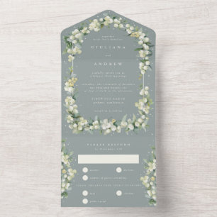Invitation Tout En Un Mariage d'hiver Seafoam Green Snowberry+Eucalyptus