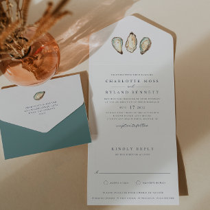 Invitation Tout En Un Mariage d'huîtres d'aquarelle côtière
