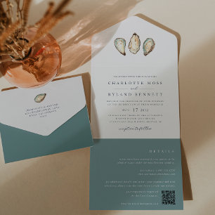 Invitation Tout En Un Mariage d'huîtres d'aquarelle côtière