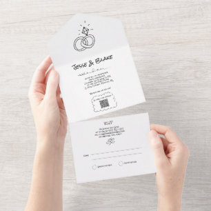 Invitation Tout En Un Mariage d'illustrations de Doodle en noir et blanc