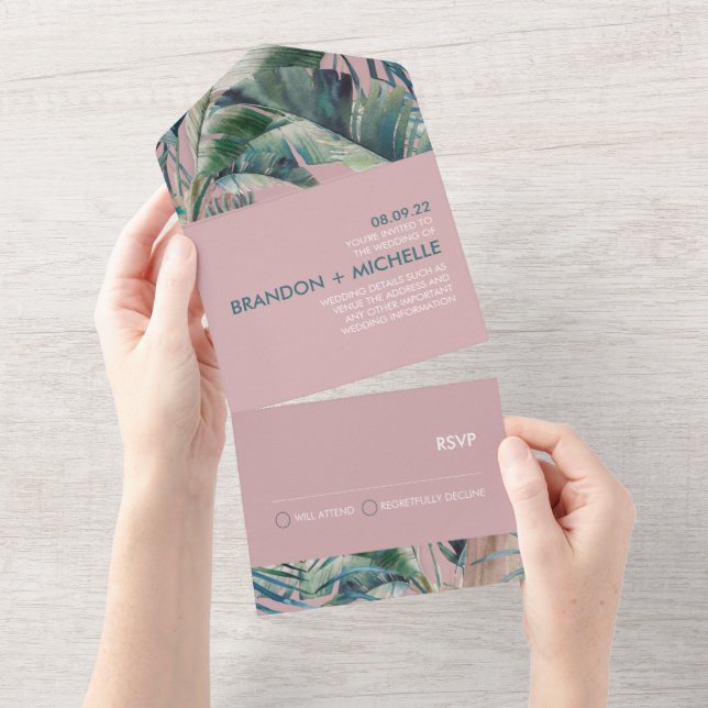 Invitation Tout En Un Mariage d'invitation Tropical Style Deco (Déchirure)