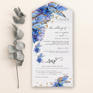 Invitation Tout En Un Mariage d'or des papillons bleus