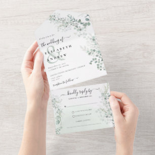 Invitation Tout En Un Mariage du code QR botanique Eucalyptus Greenery