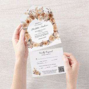 Invitation Tout En Un Mariage du code QR de la terre florale de Bohême m