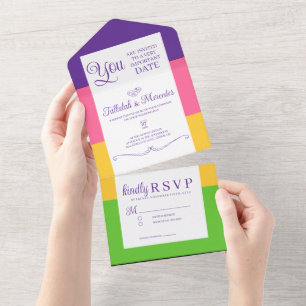 Invitation Tout En Un Mariage du drapeau sapphérique lesbienne