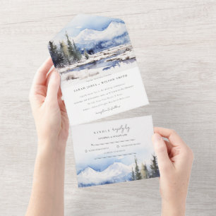 Invitation Tout En Un Mariage du paysage skiable de la montagne de neige