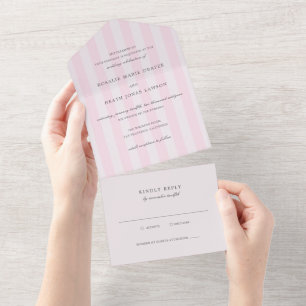 Invitation Tout En Un Mariage Élégant aux Rayures Roses Modernes