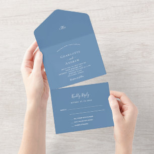 Invitation Tout En Un Mariage élégant bleu foncé