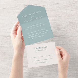 Invitation Tout En Un Mariage Élégant Bleu Simple et Discret